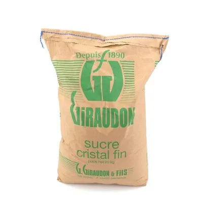 Sac de sucre cristal fin de betterave 20 kg, idéal pour apiculture, cuisine professionnelle et préparations sucrées.