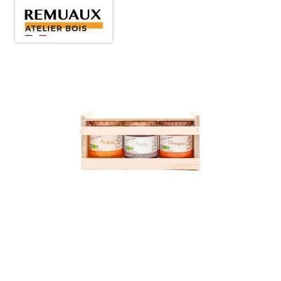 Coffret bois fermé 3 pots 250 grammes