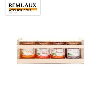 Coffret bois fermé 4 pots 250 grammes