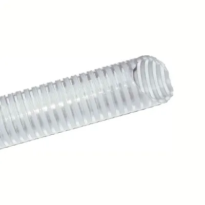 Tuyau alimentaire transparent Ø38 avec spirale PVC, vendu au mètre pour raccordement de matériel de miellerie.