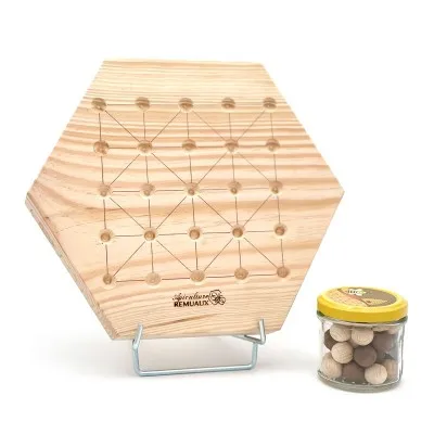 Jeu en bois réversible - plateau alquerque - fabriqué par l'atelier bois Apiculture Remuaux