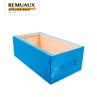 Haussette bleue en pin des Landes, 5 cadres Dadant – peinture écologique, fabrication Remuaux.