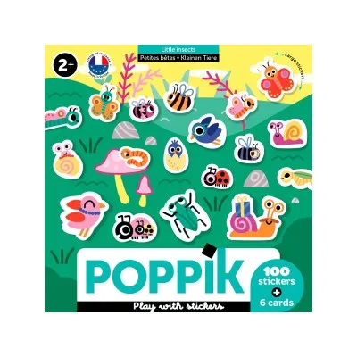 Pochette de 6 cartes et 100 stickers petites bêtes Poppik
