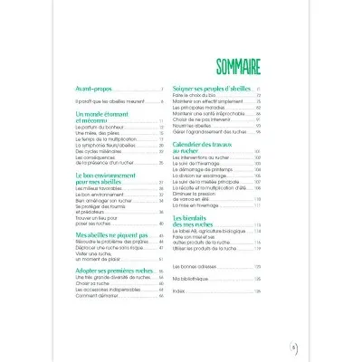 Sommaire du livre "Mon petit rucher bio"