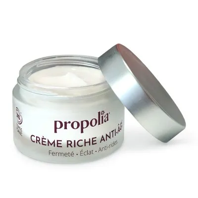 Pot en verre de la crème riche anti-âge Propolia certifiée Bio - Pollen & Acide hyaluronique