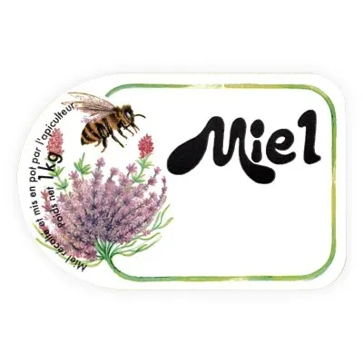 Étiquettes adhésives Miel 1kg - Modèle Fleur et Abeille