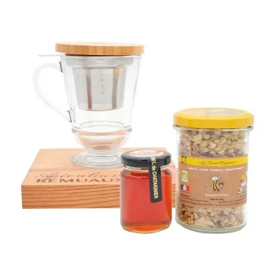 Tisanière La Rochère, pot de miel de châtaignier 125g et tisane mielleuse bio en vrac
