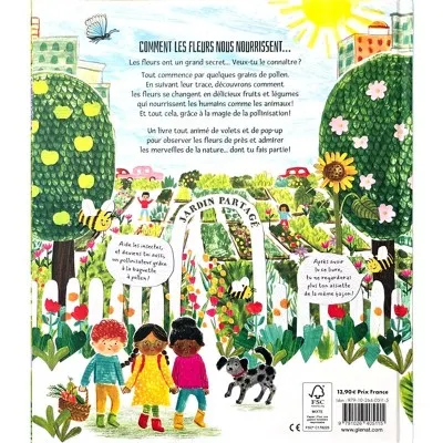 Dos du livre Le grand secret des fleurs – découverte de la nature et des insectes pollinisateurs pour enfants