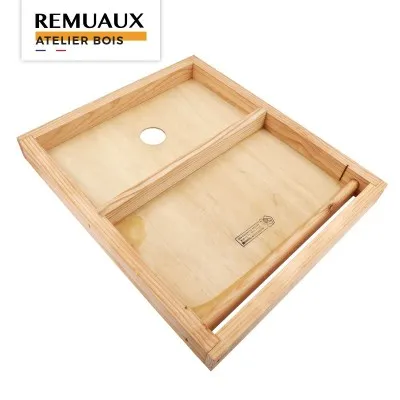 Nourrisseur bois pour ruche Dadant 10 cadres, compartiment avec cheminée et plaque de fermeture