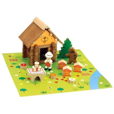 Jeu de construction en bois La Maison du Miel - 50 pièces Jeujura, avec apiculteur et ruches