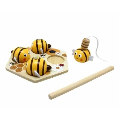 Jeu de pêche aux abeilles en bois – plateau coloré et canne aimantée pour enfants