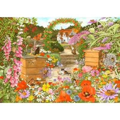 Illustration colorée du puzzle Bee Happy – abeilles, papillons et fleurs