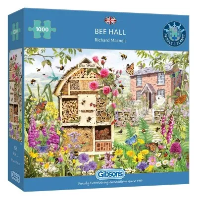 Puzzle 1000 pièces Gibsons Bee Hall – illustration Richard Macneil avec hôtel à insectes