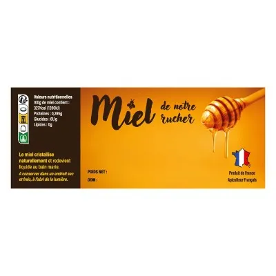 Étiquettes adhésives miel 154x60 mm - design cuillère à miel - paquet de 100