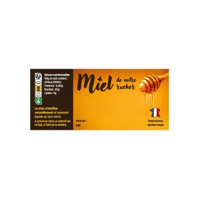 Étiquettes adhésives miel 116x50 mm – motif cuillère à miel – lot de 100 pour apiculteurs