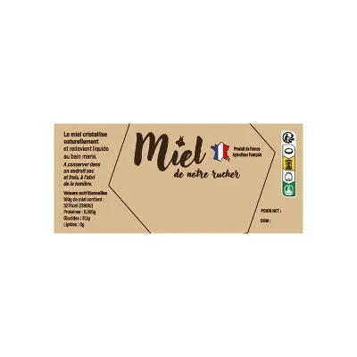 Étiquette miel kraft 116x50 mm – “Miel de notre rucher” – lot de 100 étiquettes autocollantes