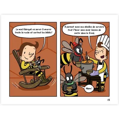 Extrait du livre "En route chez les abeilles": Les enfants découvrent comment le miel nourrit les abeilles tout l’hiver.