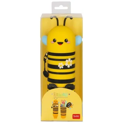 Trousse abeille Legami présentée dans son emballage transparent - idée cadeau kawaii pour enfants ou amateurs d’abeilles.