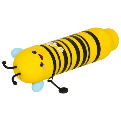 Trousse abeille Legami en silicone jaune et noir - modèle Bee Different avec fermeture éclair et détails fleuris.