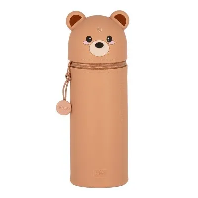 Trousse ours Legami 2-en-1 - trousse et pot à crayons en silicone souple, visage d’ourson adorable.