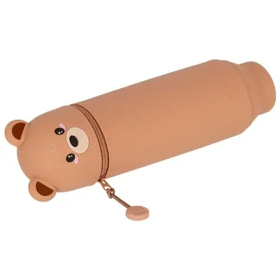 Trousse ours en silicone Legami - modèle "Dream Big" couleur caramel, avec fermeture zippée et design kawaii