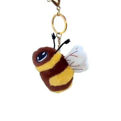 Porte-clés abeille en peluche douce, fabriquée à partir de matériaux recyclés - accessoire écoresponsable pour sacs et clés.
