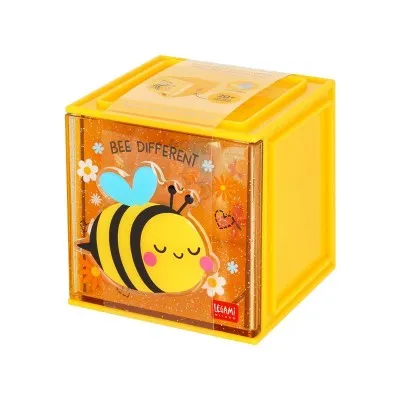 Cube de rangement Legami abeille présenté dans son emballage transparent - collection Cutie Cube.