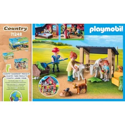 Présentation du set Playmobil Country Petite ferme avec vaches, chat, outils et scènes de vie quotidienne.