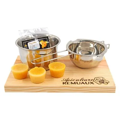 Coffret création cire d’abeille avec bain-marie inox, moule silicone abeille et cire naturelle - Apiculture Remuaux