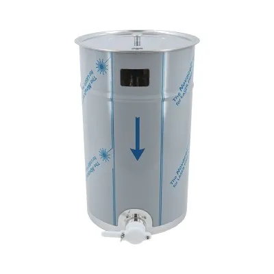 Maturateur inox 50 kg avec robinet dans son film de protection.
