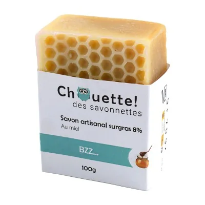 Savon au miel Bzz 100g Chouette des Savonnettes, savon artisanal surgras avec miel et cire d’abeille.