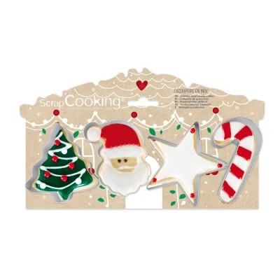 Lot de quatre emporte-pièces ScrapCooking présenté dans son emballage de Noël