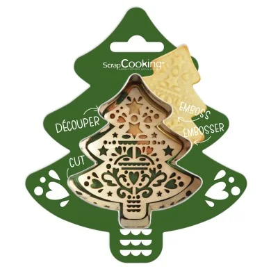 Découpoir et embosseur sapin ScrapCooking dans leur emballage vert