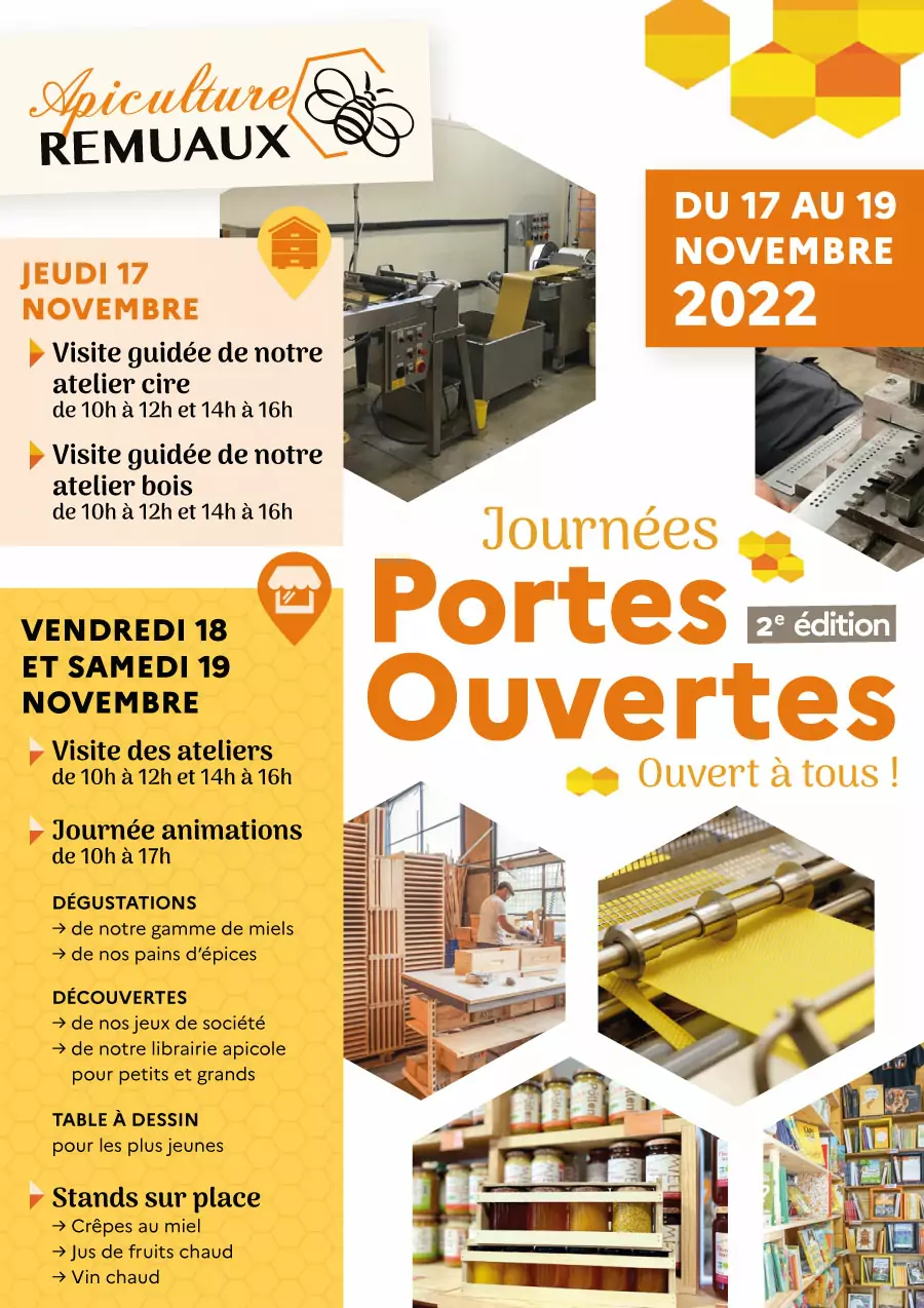 Portes ouvertes 2022 : visites guidées de nos ateliers / Dégustations et animations - Apiculture Remuaux